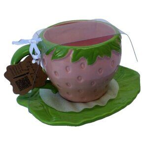 New Pink Fairytale Wild Strawberry Coffee Tea Cup Mug W/ Saucer Tea Party